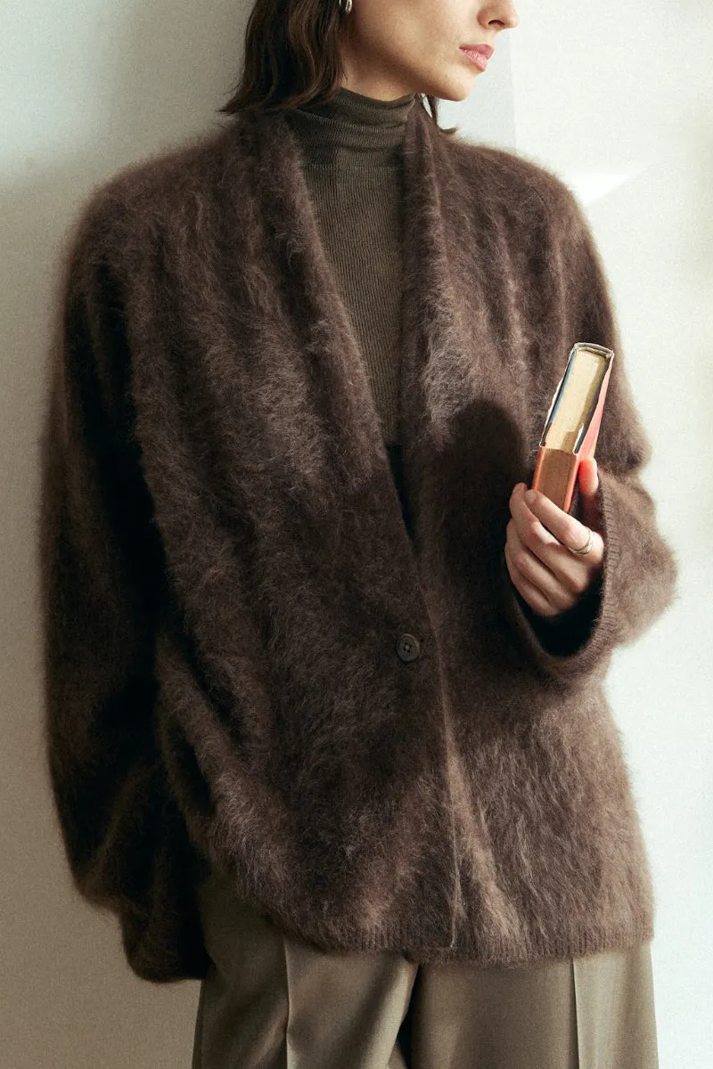 Ultrafine One-Button Brushed Cashmere Cardigan