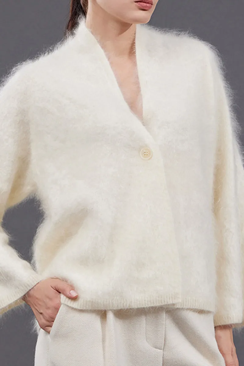 Ultrafine One-Button Brushed Cashmere Cardigan
