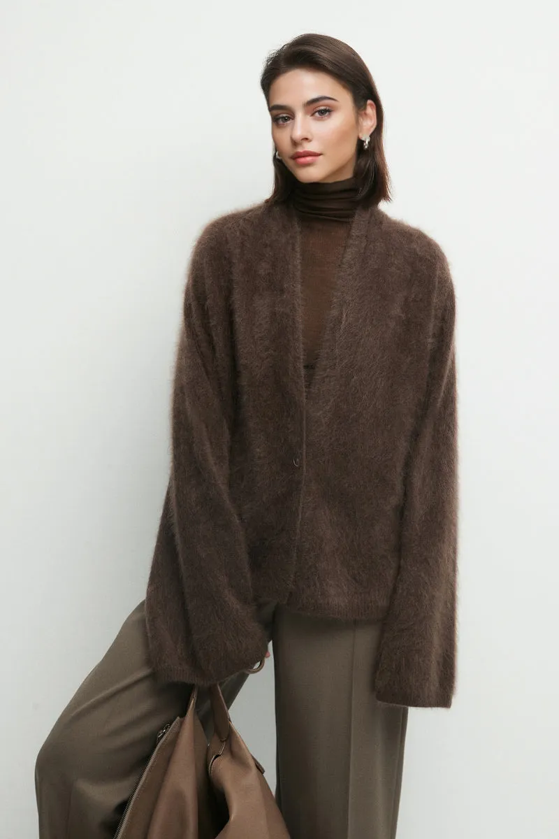 Ultrafine One-Button Brushed Cashmere Cardigan