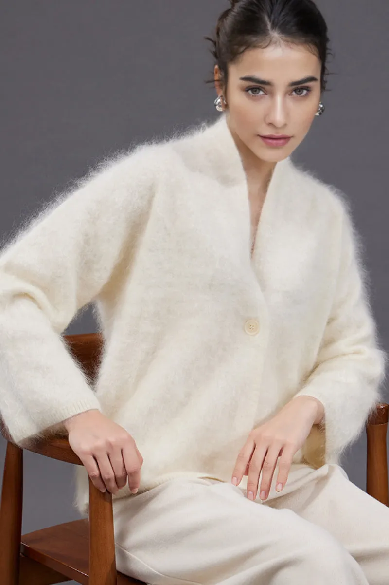 Ultrafine One-Button Brushed Cashmere Cardigan