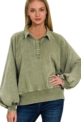 Vintage Wash Fleece Collared Pullover - 3 Colors! - FINAL SALE