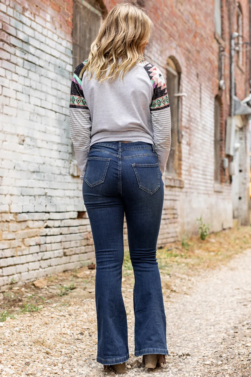 Washed Distressed Flare Bottom Jeans