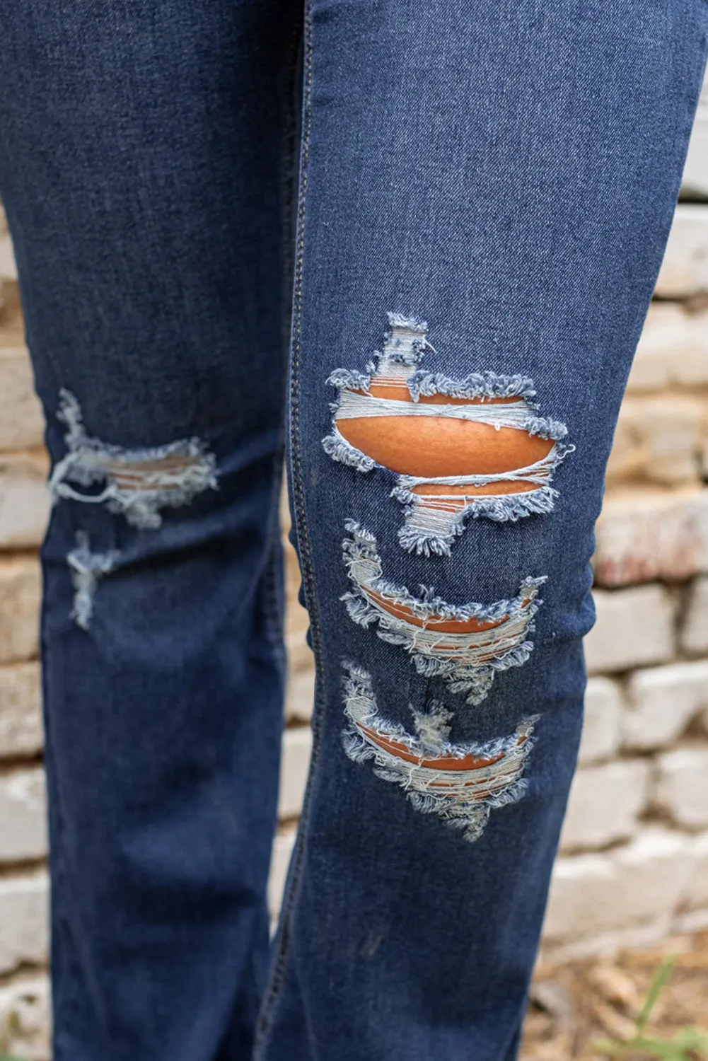 Washed Distressed Flare Bottom Jeans