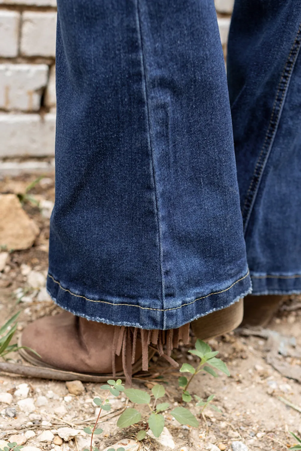 Washed Distressed Flare Bottom Jeans