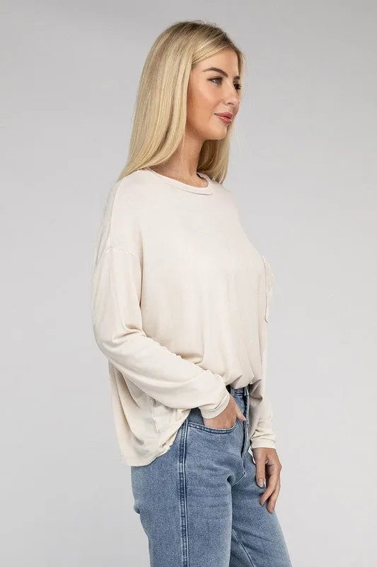 Washed Ribbed Dolman Sleeve Round Neck Top