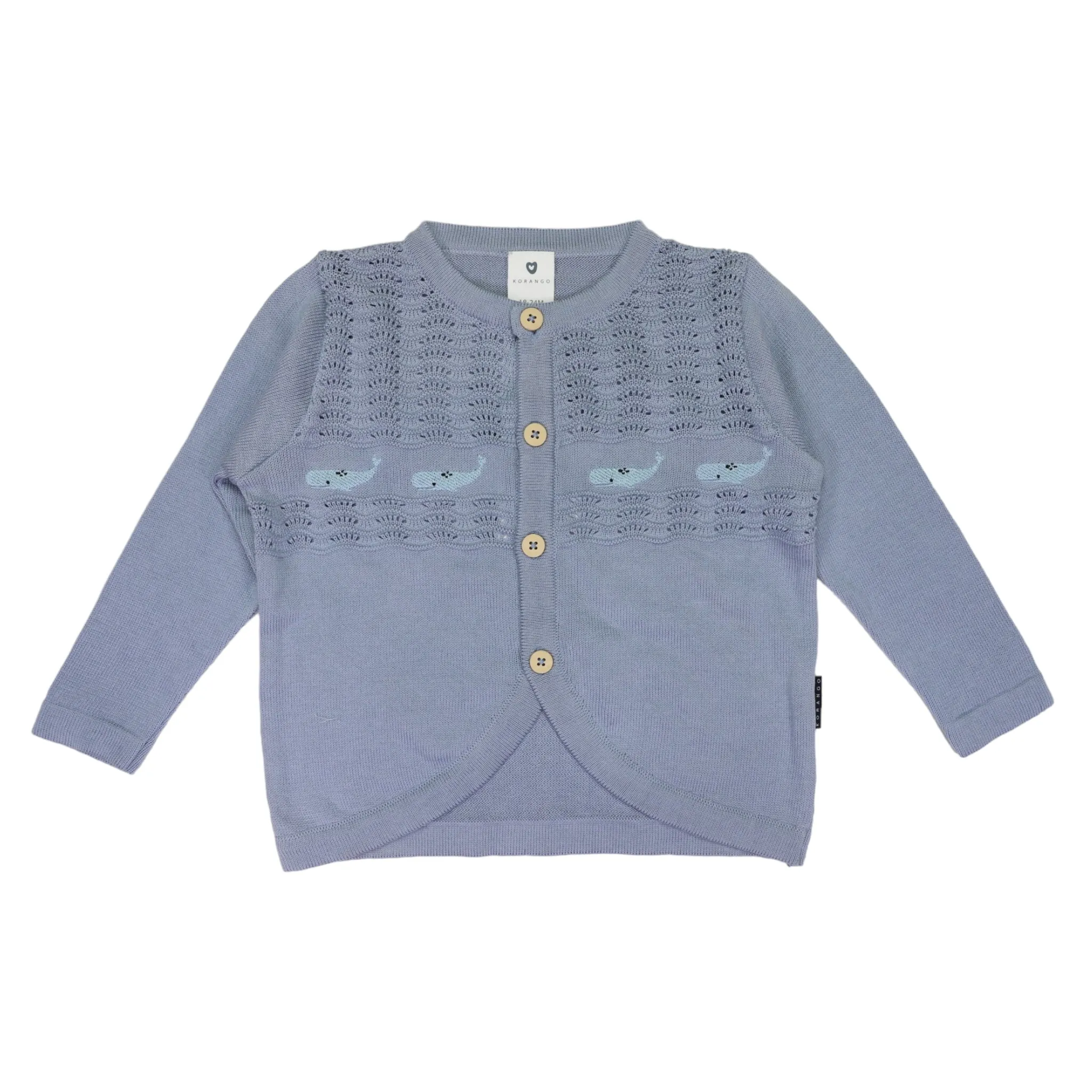 Whale Embroidered Cardigan Dusty Blue