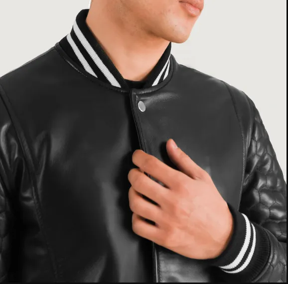 Wilde Black Leather Varsity Coat