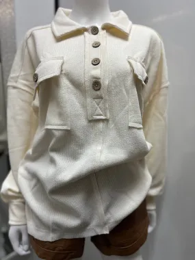 women Henley Top/Cream-NT11852