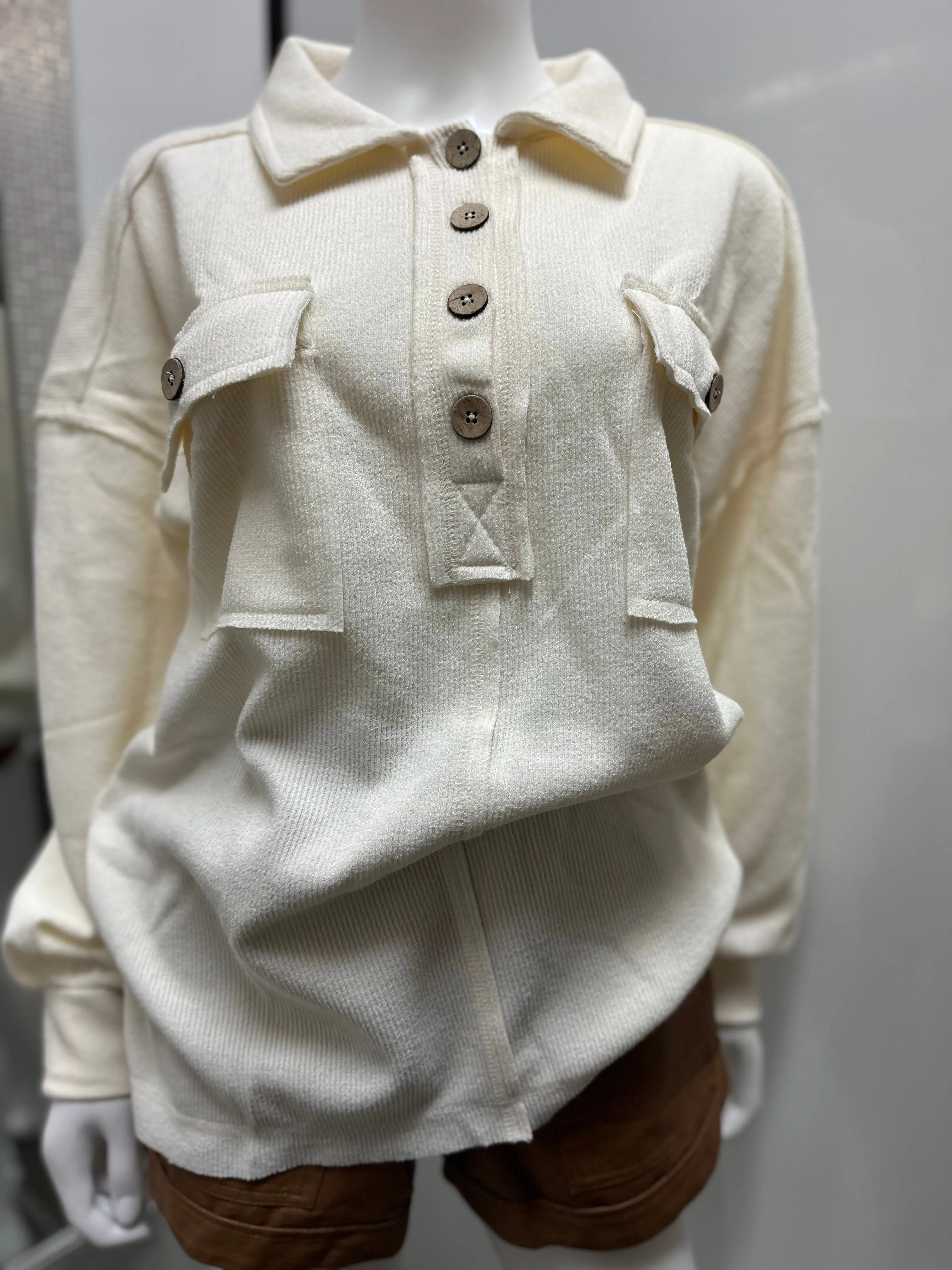 women Henley Top/Cream-NT11852