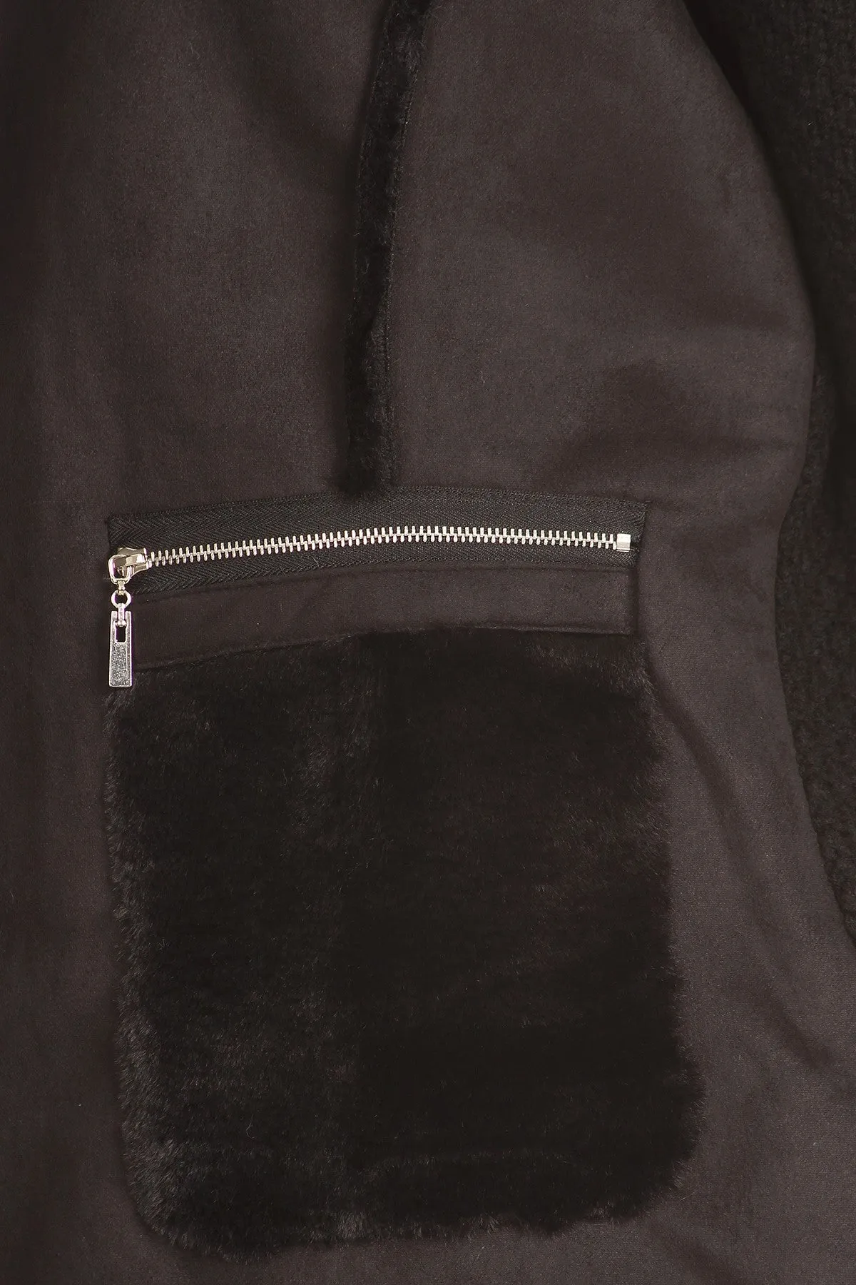 Women's Faux Fur/Suede Open Front Cardigan with Pockets