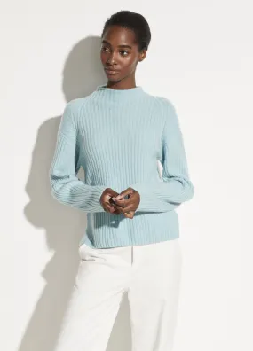 Wool Cashmere Raglan Mock Neck in Blue