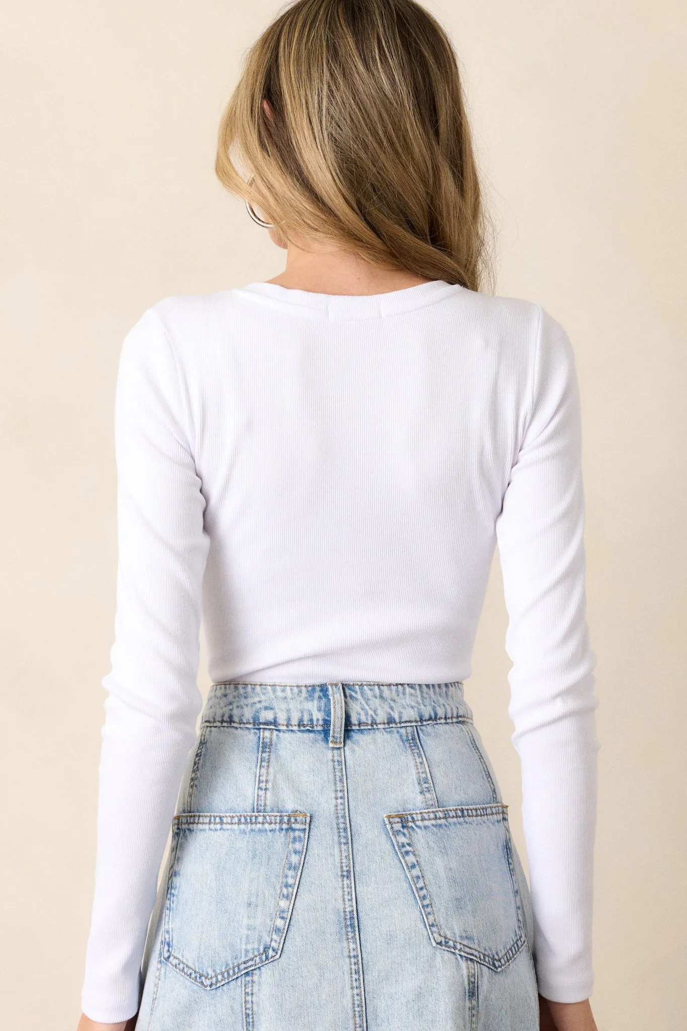 Z Supply Samara Rib Henley White Long Sleeve Bodysuit