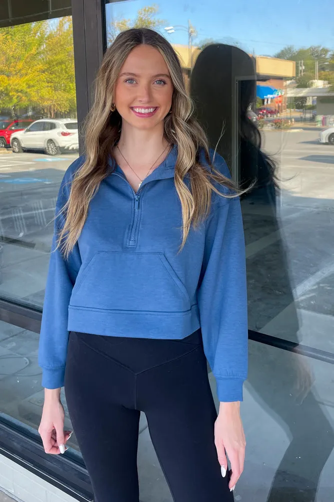 Zenana-Scuba Half Zip Pullover With Kangaroo Pocket