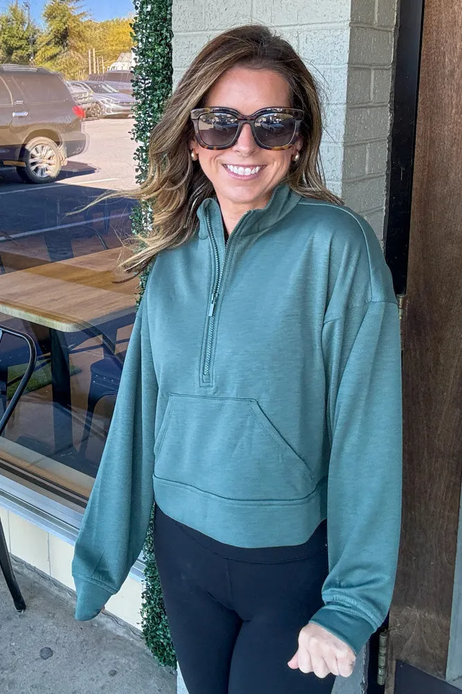 Zenana-Scuba Half Zip Pullover With Kangaroo Pocket