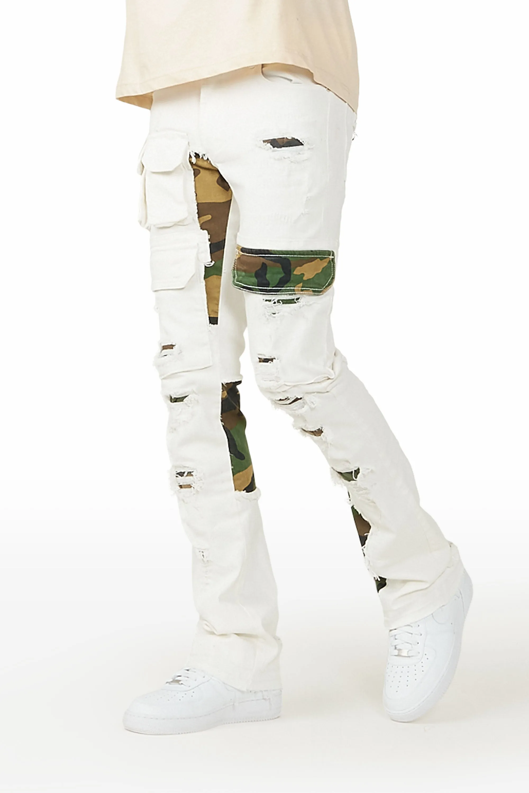 Zeta White Stacked Flare Jean